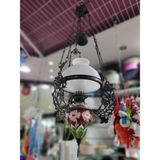 Çiçek Desen Avize Porselen Cam Metal Vintage El Yapım 110X40CM Zanaat Eskilerden Asansörlü 1 Adet - Renkli