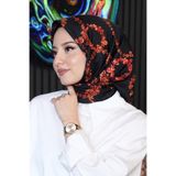 Çiçek Desen Kırmızı Soft Pamuk Eşarp Çok Renkli9