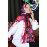 Çiçek Desen Pembe Soft Pamuk Şal Lavanta