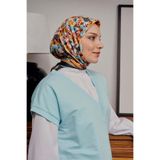 Çiçek Desen Sarı Soft Pamuk Eşarp