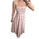 Çiçek Desenli Askılı A Kesim Uzun Elbise, Açık Pudra, Polyester (Açık Pudra, XL)