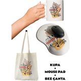 Çiçek Desenli Baskılı Bilek Destekli Mouse Pad + Kupa Bardak Mug + Ham Bez Çanta