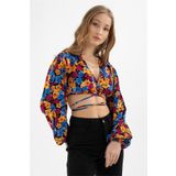 Çiçek Desenli Crop Bluz