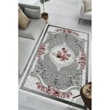 Çiçek Desenli Gri Baskılı Kaymaz Yıkanabilir Salon Oturma Odası Mutfak Antre Balkon Halısı Yolluk 200 X 290 Cm Gri