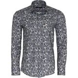 Çiçek Desenli Gri Slim Fit Gömlek - XL - Beyaz