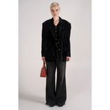 Çiçek Desenli Kadife Blazer Ceket - Siyah - 38