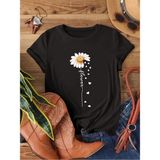 Çiçek Desenli Kadın Bisiklet Yaka T-Shirts - Siyah - XL