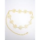 Çiçek Desenli Metal Zincir Kadın Kemer, Elbise, Gömlek, Pantolon, Şort Kemeri - Gold - Standart