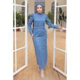 Çiçek Desenli Simli Tül Abiye Elbise 1108 İndigo