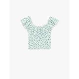 Çiçek Desenli U Yaka Kısa Kollu Crop Bluz