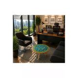 Çiçek Desenli Yuvarlak Orta Sehpa 42X42 Cm – 3 Ayaklı Modern Dekoratif Sehpa Çok Renkli