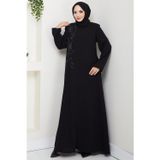 Çiçek Detay Taşlı Ferace Siyah HM2847