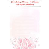 Çiçek Detaylı Mektup Not Kağıdı (14 Sayfa A4 Boyut)