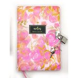 Çiçek Ebru Desen Hatıra Defteri (Günlük) Kilitli Defter 80 Yaprak - Pembe