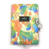 Çiçek Ebru Desen Hatıra Defteri (Günlük) Kilitli Defter 80 Yaprak - Turuncu