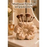 Çiçek Formlu Saten Dokulu Makyaj Fırçası Organizeri 15x11cm Pla Dekoratif Organizer vcmxnvjhgfugfkj654