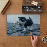 Çiçek ile Oynayan Yavru Kedi Tasarımı 240 Parça Ahşap Puzzle Ahşap Kutuda MP04968