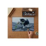 Çiçek ile Oynayan Yavru Kedi Tasarımı 240 Parça Ahşap Puzzle Ahşap Kutuda MP04968