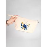 Çiçek Kolajı Detaylı Küçük Boy Alttan Körüklü Clutch Çanta - Açık Krem