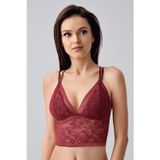 Çiçek Motifli Uzun Dantel Crop Bralet | Bordo 8329