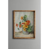 Çiçek Natürmort - Vintage Desenli Çerçeve, Altın1, 15 x 21