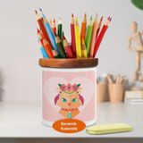 Çiçek Taçlı Güzel Kedi Ahşap Seramik Kalemlik - 2147621017 - Renkli