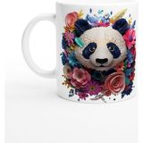 Çiçek Taçlı Panda Baskılı Kupa Bardak - Renkli