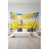 Çiçek Tarlasında Dans Desenli Duvar Halısı Duvar Örtüsü Tapestry Süetimsi Dokulu%100 Polyester Kumaş