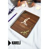 Çiçek Temalı Mustafa Kemal Atatürk Ahşap Kapaklı Defter - Kareli Defter - A5 Anı Defteri