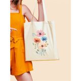 Çiçek Yağlı Boya Y2k Retro Ham Bez Tote Bag Çanta, Pinterest Çanta - 10D-Krem