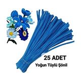 Çiçek Yapımına Uygun 25 Adet Saks Mavi Şönil 30 cm 6 mm Butik Tüylü Tel - Çok Renkli