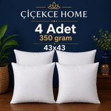 ÇİÇEKCE HOME Çiçekce Home Kırlent Iç Yastık 4 Adet 43X43 1.kalite Boncuk Silikon Elyaf Dolgulu 350 Gram - 43 x 43 cm - Beyaz