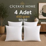 ÇİÇEKCE HOME Çiçekce Home Kırlent Iç Yastık 4 Adet 50X50 1.kalite Boncuk Silikon Elyaf Dolgulu 450 Gram - 50 x 50 cm - Beyaz