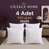 ÇİÇEKCE HOME Çiçekce Home Kırlent Iç Yastık 4 Adet 55X55 cm 1.kalite Boncuk Silikon Elyaf Dolgulu 500 Gram - 55 x 55 cm - Beyaz