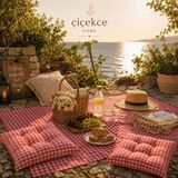 ÇİÇEKCE HOME Çiçekce Home Pötikare Çok Amaçlı Sofrebezi - Masa Örtüsü 3 Lü Set 80X80 1 Adet + Minder Boncuk Silikonlu 2 Adet - Kırmızı - 80 x 80 cm