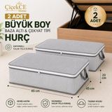 ÇİÇEKCE HOME Hurç 2 Adet Antrasit Gri Çizgili Büyük Boy Baza Altı Hurç 65X45X22CM Fermuarlı - Antrasit - Gri