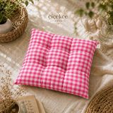 ÇİÇEKCE HOME Sandalye Minderi Pötikare Desen 1 Adet Boncuk Silikonlu Dekoratif Minder - 42 x 42 cm - Pembe