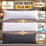 ÇİÇEKCE HOME Uzun Yastık 50 x 135 cm + Yastık Kılıfı + Sıvı Geçirmez Alezi Premium 3 Lü Set - Antrasit