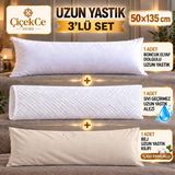 ÇİÇEKCE HOME Uzun Yastık 50 x 135 cm + Yastık Kılıfı + Sıvı Geçirmez Alezi Premium 3 Lü Set - Bej