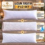 ÇİÇEKCE HOME Uzun Yastık 50 x 135 cm + Yastık Kılıfı + Sıvı Geçirmez Alezi Premium 3 Lü Set - Beyaz