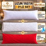 ÇİÇEKCE HOME Uzun Yastık 50 x 135 cm + Yastık Kılıfı + Sıvı Geçirmez Alezi Premium 3 Lü Set - Kırmızı