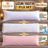 ÇİÇEKCE HOME Uzun Yastık 50 x 135 cm + Yastık Kılıfı + Sıvı Geçirmez Alezi Premium 3 Lü Set - Pembe