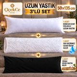 ÇİÇEKCE HOME Uzun Yastık 50 x 135 cm + Yastık Kılıfı + Sıvı Geçirmez Alezi Premium 3 Lü Set - Siyah
