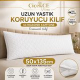 ÇİÇEKCE HOME Yastık Kılıfı Uzun - Kapitone Koruyucu Alez 50X135 Uzun Yastık Kılıf 1 Adet Fermuarlı - Beyaz - 50 x 135
