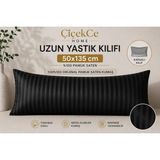 ÇİÇEKCE HOME Yastık Kılıfı Uzun Yastık Kılıfı 50X135 Çizgili Pamuk Saten Kılıf 1 Adet - Siyah - 50 x 135