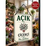 Çiçekçi Açık Kapalı Tabelası Çift Taraflı Mdf 15X20CM - Ultra Güçlü Vantuz Hediyeli / Çiçekçi Cam Kapı Askı Tabelası - 15x20 cm
