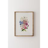 Çiçekler - Ahşap Desenli Çerçeve, Ceviz, 50 x 70, 3646362356489