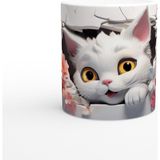 Çiçekler Arasından Bakan Neşeli Kedi Baskılı Kupa Bardak - Renkli