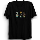 Çiçekler, Kaktüs, Cactus, Flowers, Unisex %100 Pamuk Tişört - Siyah