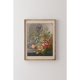 Çiçekler, Meyveler, Büyük Bir Baştankara Ve Fare Ile Natürmort - Ahşap Desenli Çerçeve, Ceviz, 50 x 70